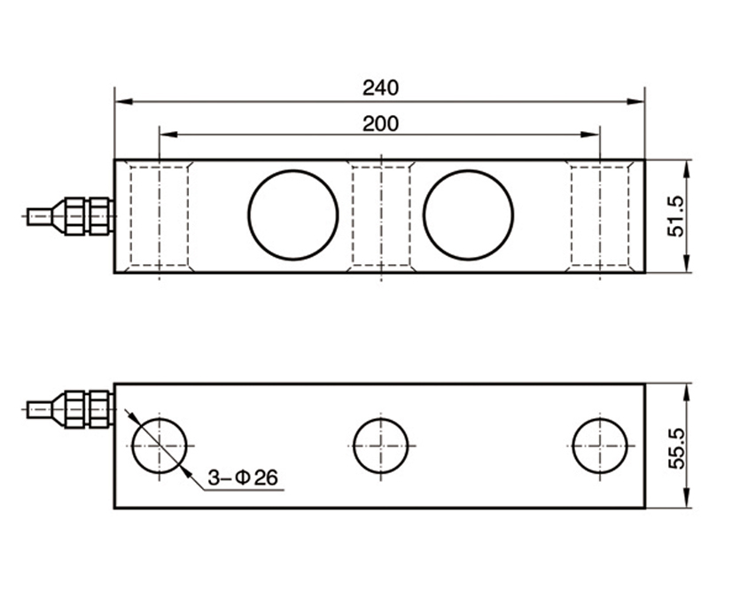Dimension Drawing of TJH-6E Double Ended Shear Beam Load Cell