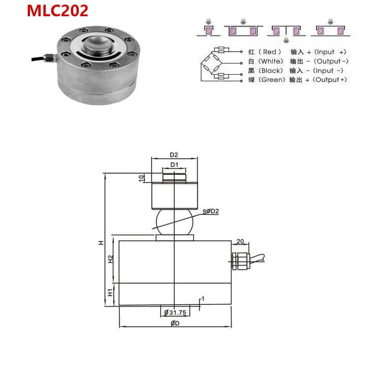 MLC202 load cell dimensions