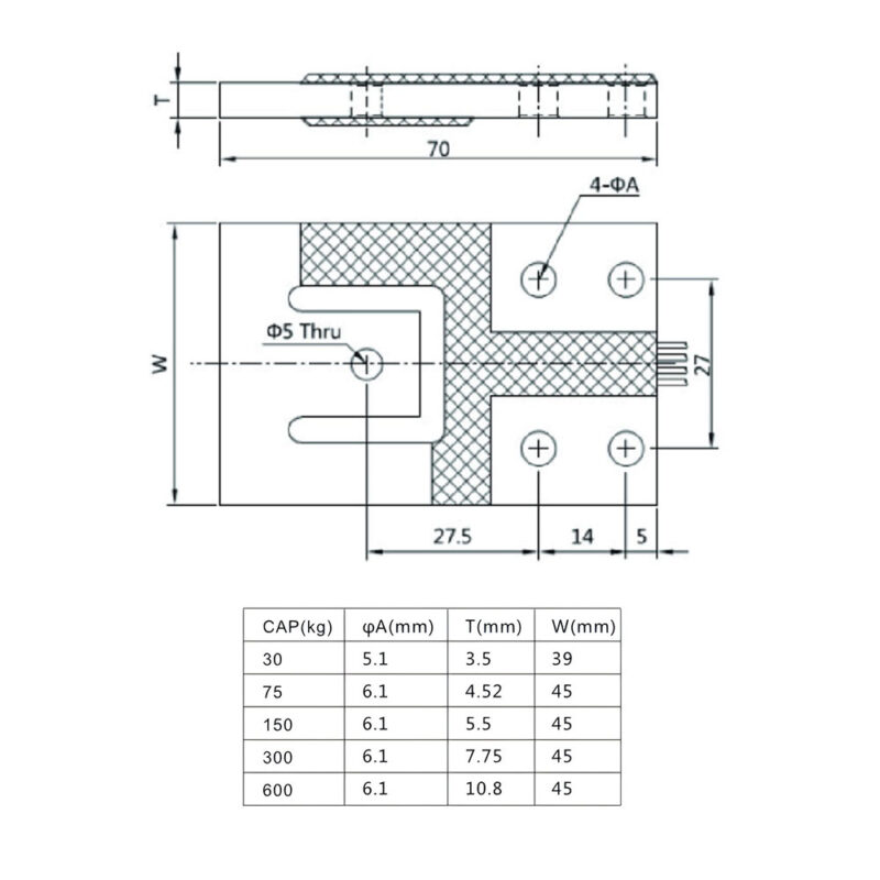 AF91A planar beam load cell drawing