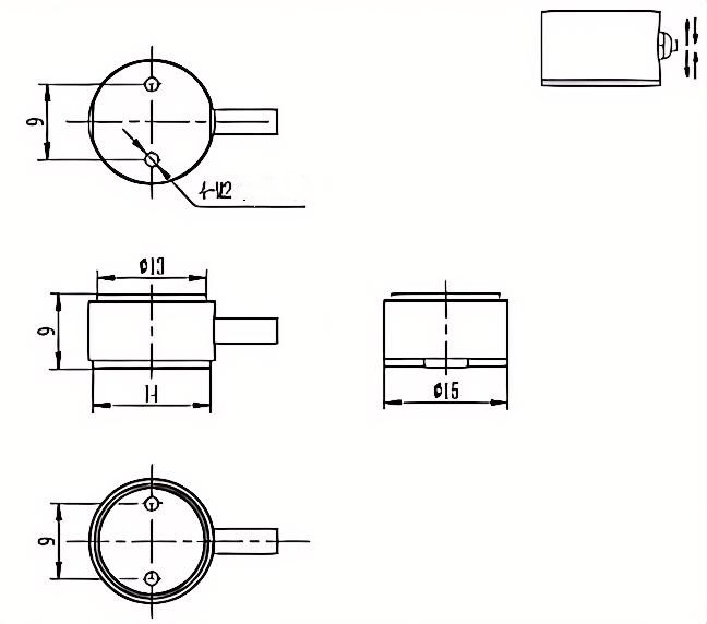 AM43B Dia15*H9mm Small Miniature tension compression mini Force Sensor Button Load Cell 5N 10N 20N 50N 100N 200N drawing