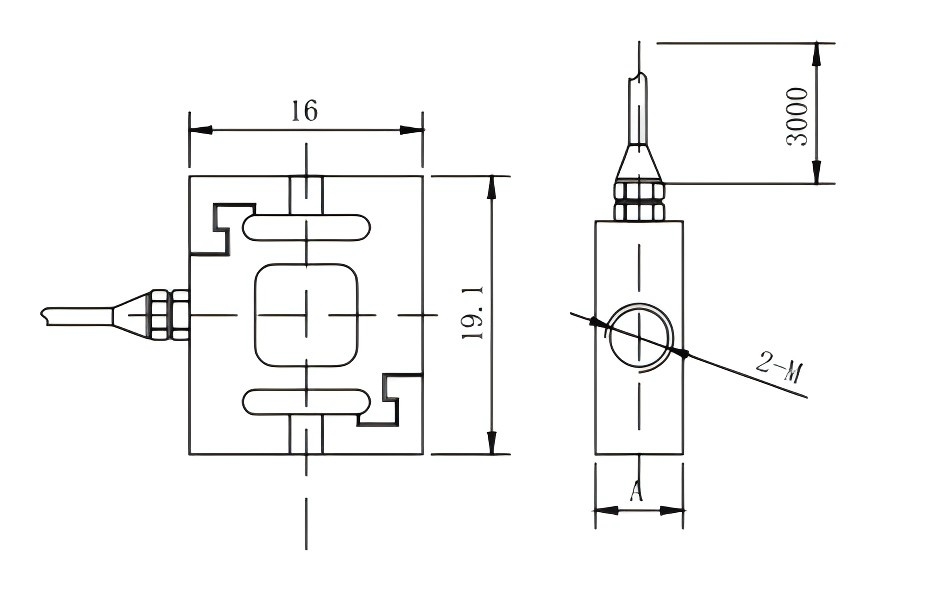 AT54A 1kg 2kg 3kg 5kg 10kg automation stainless steel smallest mini S type load cell for compression and tension measurement drawing 